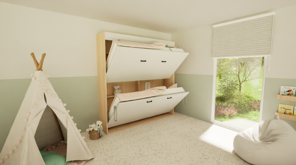 Stapelopklapbed 90x200 halfopen in kinderkamer