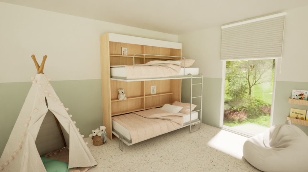 Stapelopklapbed 90x200 open in kinderkamer