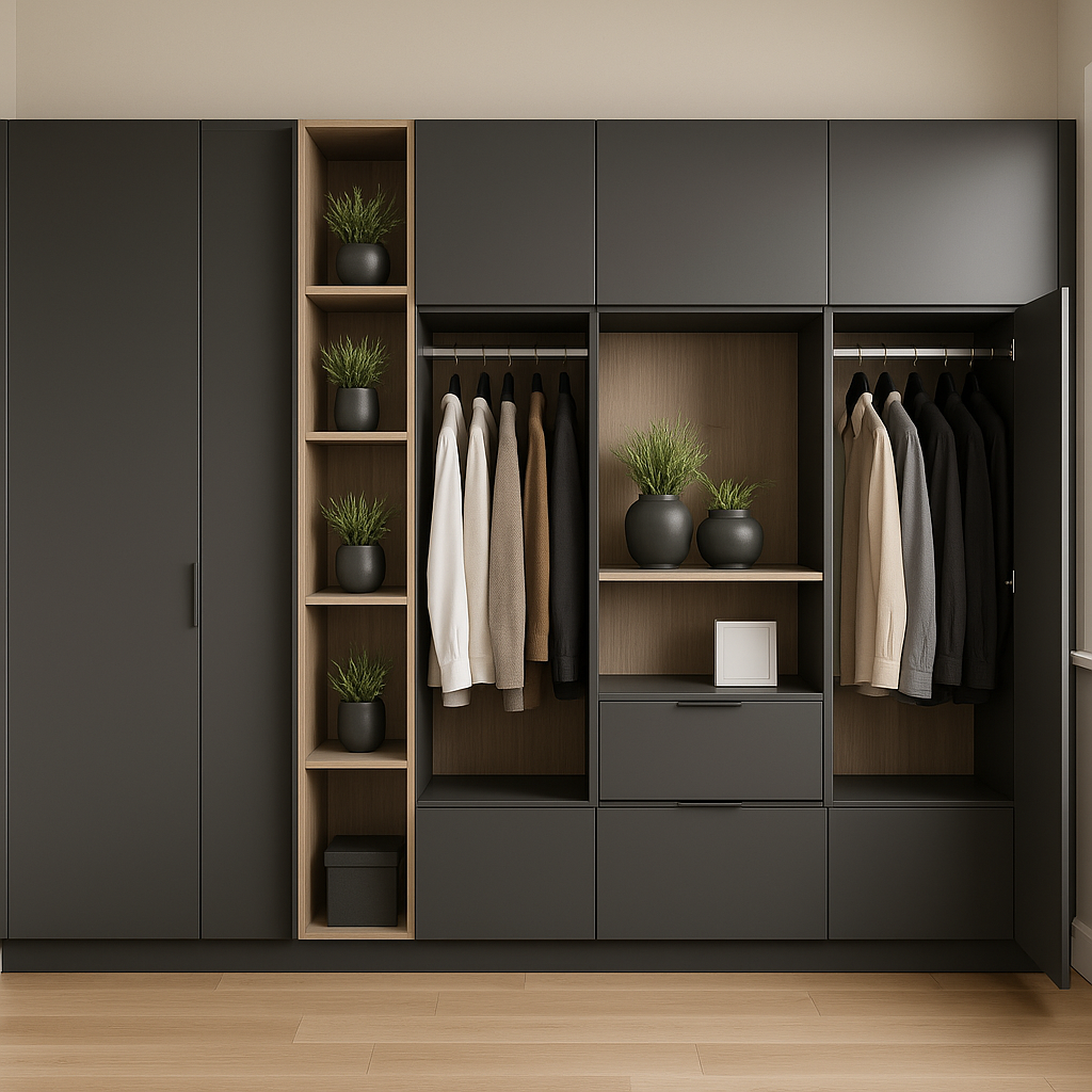 Boone kastenwand met nis donkere kleuren