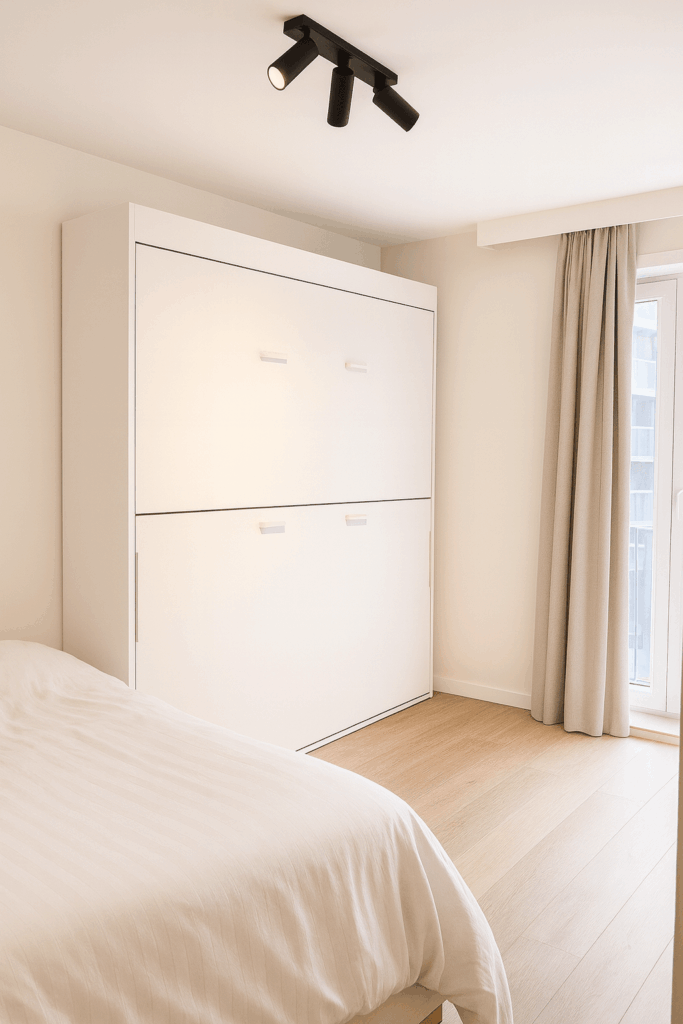 Boone stapelopklapbed Doppio in logeerkamer gesloten toestand