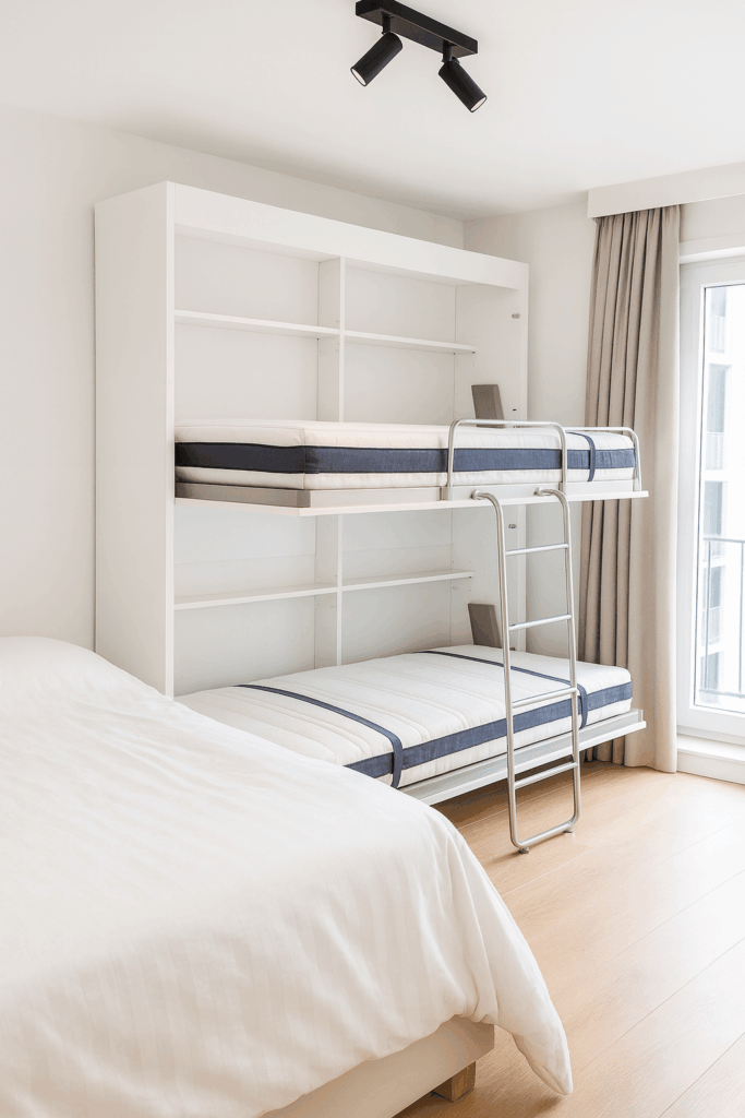 Boone stapelopklapbed Doppio in logeerkamer open toestand