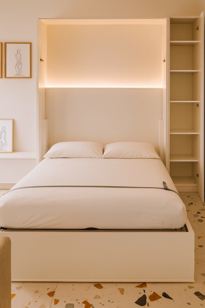 Boone opklapbed met biliotheekkast naast. Inclusief LED verlichting