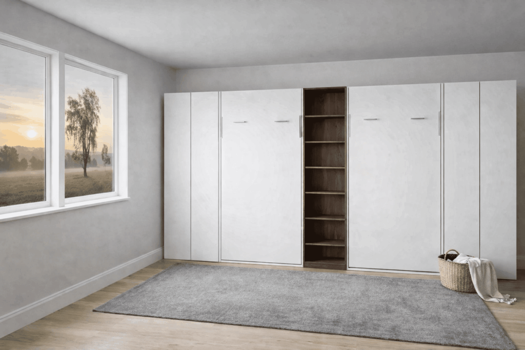 Volledige kastenwand met 2 opklapbedden voor hotelkamer;